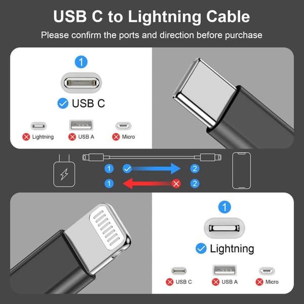 2-Pakkaus - Latauskaapeli iPhonelle ja AirPodsille - USB-C - Lightning Kaapeli 3m - Musta