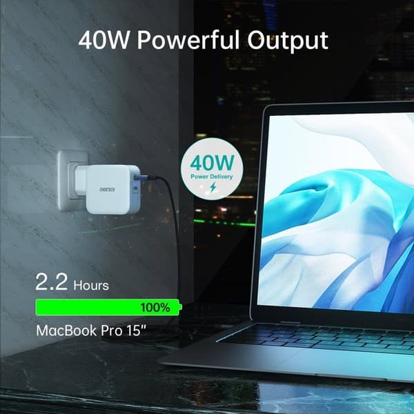 Snabb laddare ChoeTech Dual USB-C PD 40W