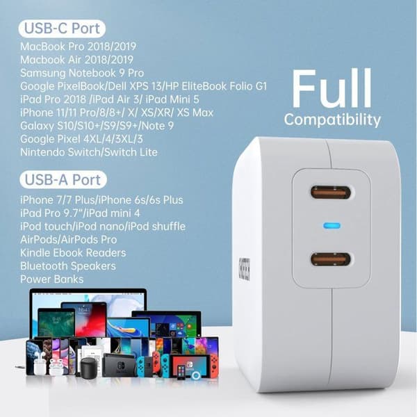 Snabb laddare ChoeTech Dual USB-C PD 40W