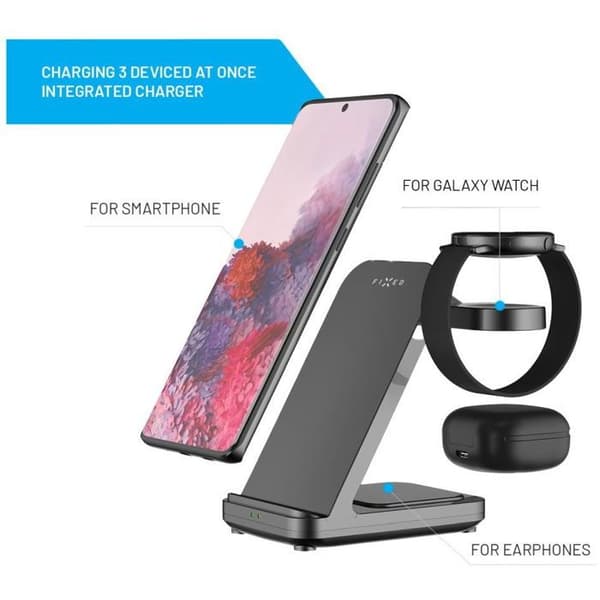 FIXED Powerstation för Samsung med trådlös laddning för upp till 3 enheter svart