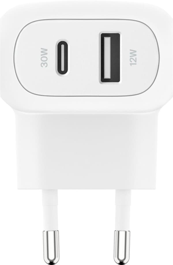 Belkin BoostCharge 42W Dual väggladdare 30W USB-C PD/PPS + 12W USB-A - Vit
