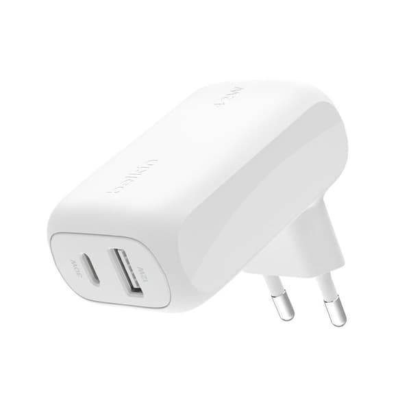 Belkin BoostCharge 42W Dual väggladdare 30W USB-C PD/PPS + 12W USB-A - Vit Vit