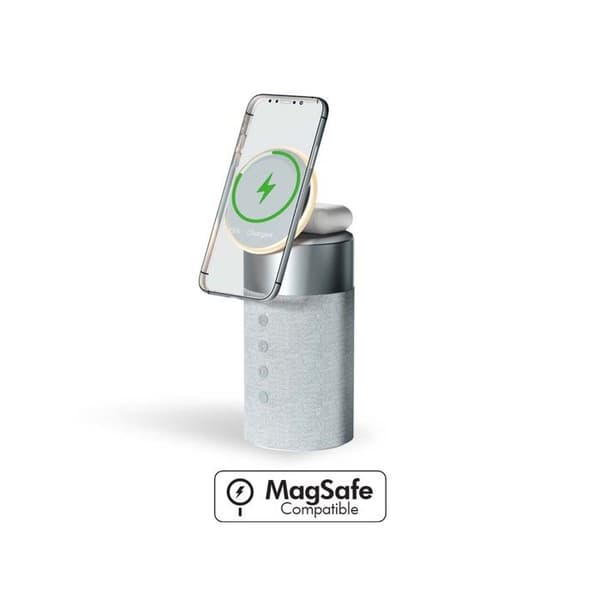 Trådlös laddare - Force Play - MagSafe 2 i 1 - 15W - Bluetooth-högtalare - Silver