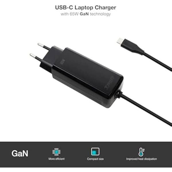 Bärbar Laddare - TOOQ - Kubisk Laddare - 65W - USB-C PD - Svart