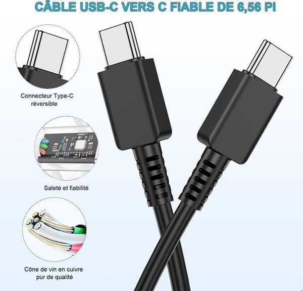 Laddare 45W Super Snabbladdning kompatibel med Samsung Galaxy S24+, S24 Ultra, USB C Väggadapter med 5A Kabel - 2 PCS (Svart)