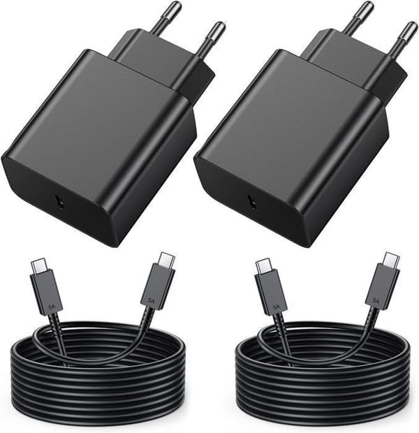 Laddare 45W Super Snabbladdning kompatibel med Samsung Galaxy S24+, S24 Ultra, USB C Väggadapter med 5A Kabel - 2 PCS (Svart)