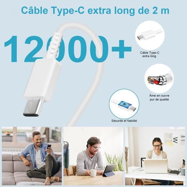 Laddare 45W Super Snabbladdning kompatibel med Samsung Galaxy S24+, S24 Ultra, USB C Väggadapter med 5A Kabel - 2 PCS (Vit)
