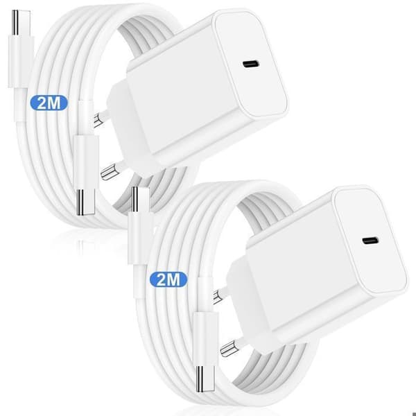 Laddare 45W Super Snabbladdning kompatibel med Samsung Galaxy S24+, S24 Ultra, USB C Väggadapter med 5A Kabel - 2 PCS (Vit)