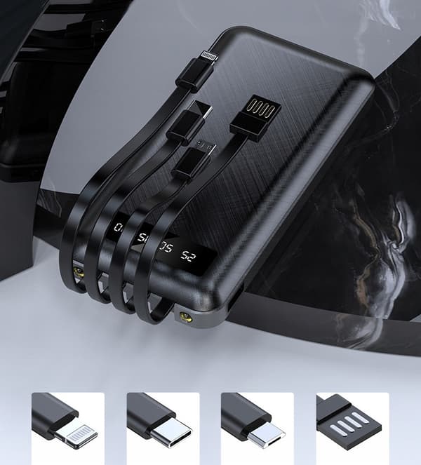 POWERBANK 20000 mAh USB + OPLADNINGSKABLER TIL ALLE TELEFONER 10W HURTIG OPLADNING