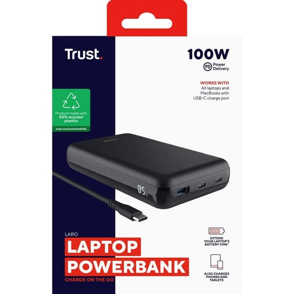 Powerbank Trust 25240 Sort 20000 mAh