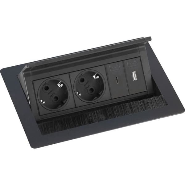 EVOline Flip Top Push S 2 Schuko-uttag USB-A USB-C laddare svart
