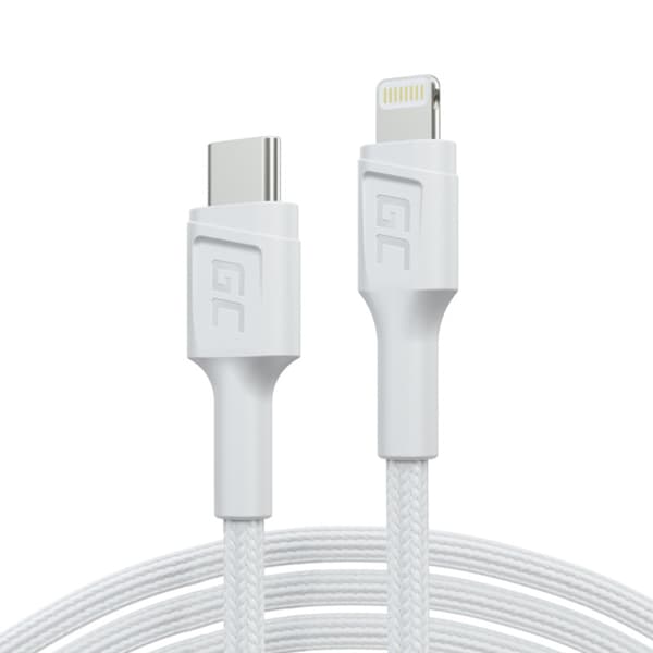 GreenCellPowerStream-USB-C-Lightning-kabel100cmStrømforsyningskabelAppleMFi-certificeret(hvid)