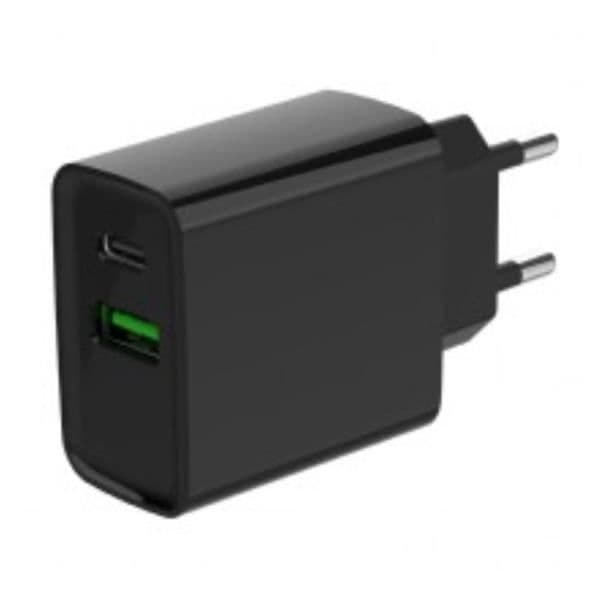Snabb USB-laddare från 2 portar och 20 W: kompatibel med QC 3.0-specifikationen och PowerDelivery (PD) Porttypen C tillåter PD de Svart