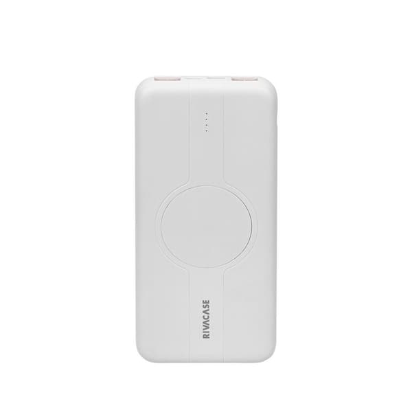 RIVACASE varavirtalähde 10000 mAh USB-C 20W + Qi 10W valkoinen (1x USB-C PD 20W, 2x USB-A QC 3.0 18W), valkoinen