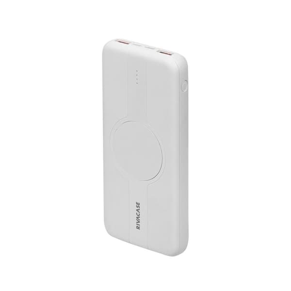 Powerbank RIVACASE 10000 mAh USB-C 20W + Qi 10W hvid (1x USB-C PD 20W, 2 USB-A QC 3.0 18W), hvid