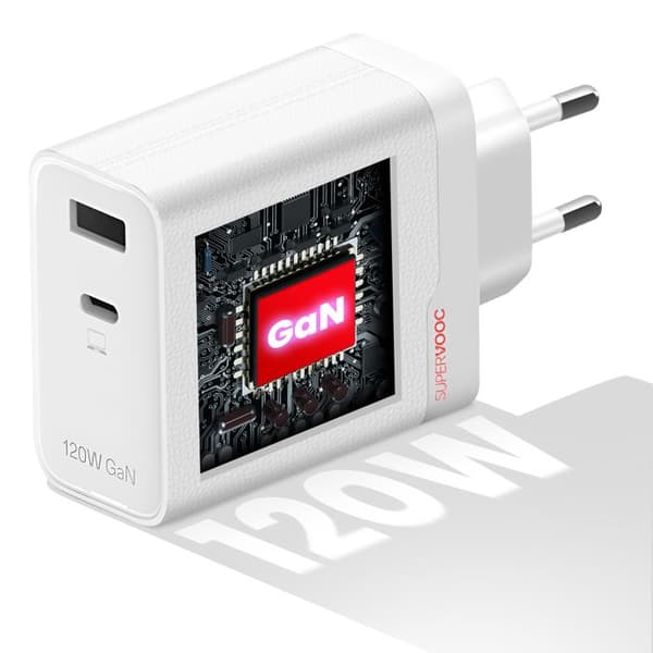Laddare 120W Dubbel USB- och USB C-port med 1m Kabel Oneplus Vit