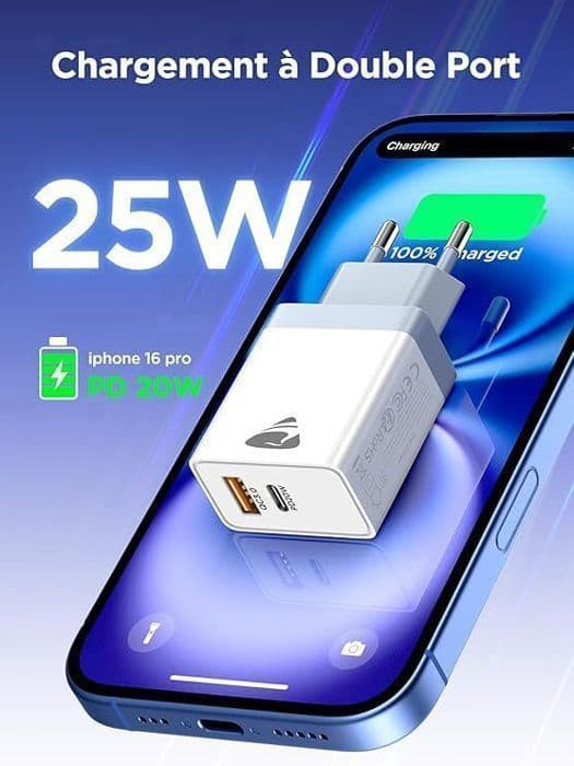 USB C-laddare - Aioneus - 25W - Snabbladdning - Kompatibel med iPhone och Samsung - Flertalet skydd