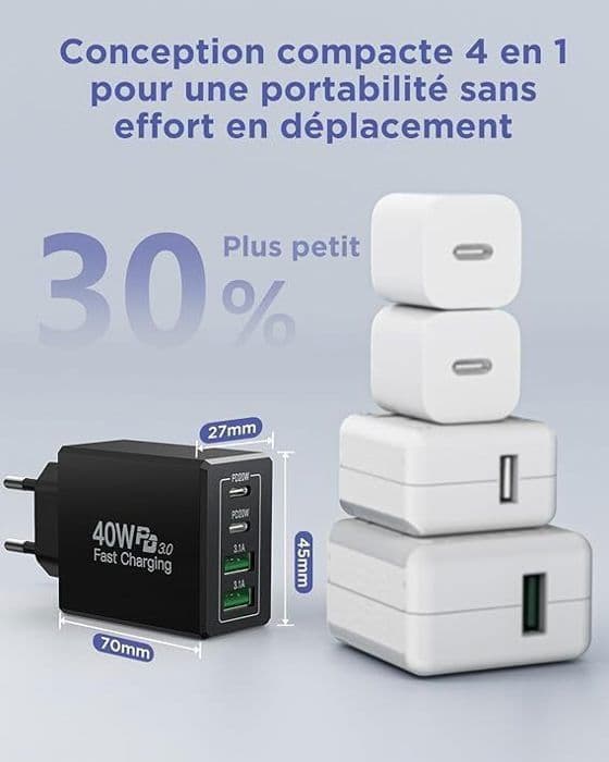 USB C-laddare - Ej specificerad - 40W - 4 portar - Snabbladdning - Kompatibel med iPhone 15