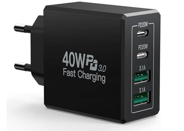 USB C-laddare - Ej specificerad - 40W - 4 portar - Snabbladdning - Kompatibel med iPhone 15