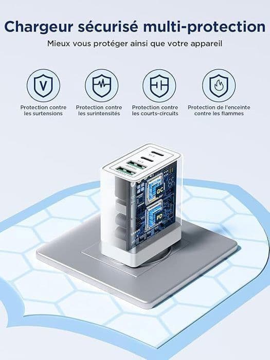 USB C-laddare - Aioneus - 40W - 4 portar - Snabbladdning - Kompatibel med iPhone och Samsung