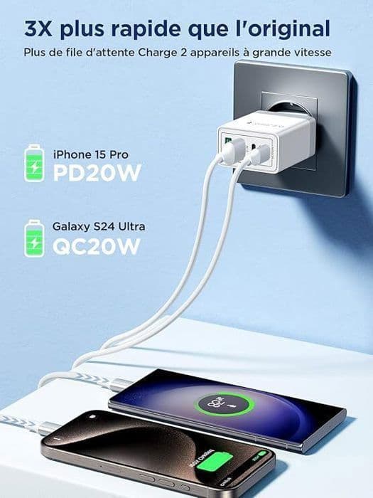 USB C-laddare - Aioneus - 40W - 4 portar - Snabbladdning - Kompatibel med iPhone och Samsung