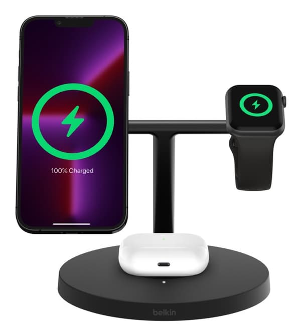 Belkin BoostCharge Pro Hovedtelefoner, Smartphone, Smartwatch Sort USB Trådløs opladning Hurtig opladning Indendørs