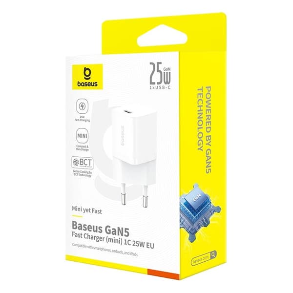 Baseus P10110909213-00 USB-C GaN5 mini 25W strømforsyning Hvid