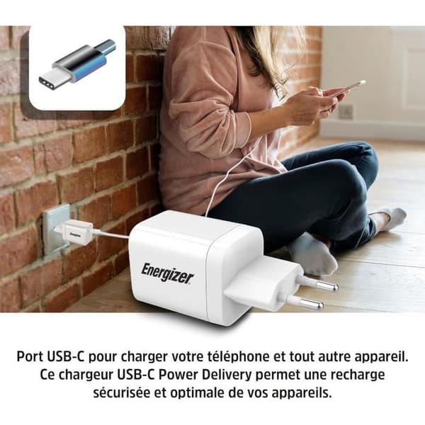 Snabbladdare 45W - ENERGIZER - USB-C - GaN-teknik - Power Delivery - Kompatibel med Samsung