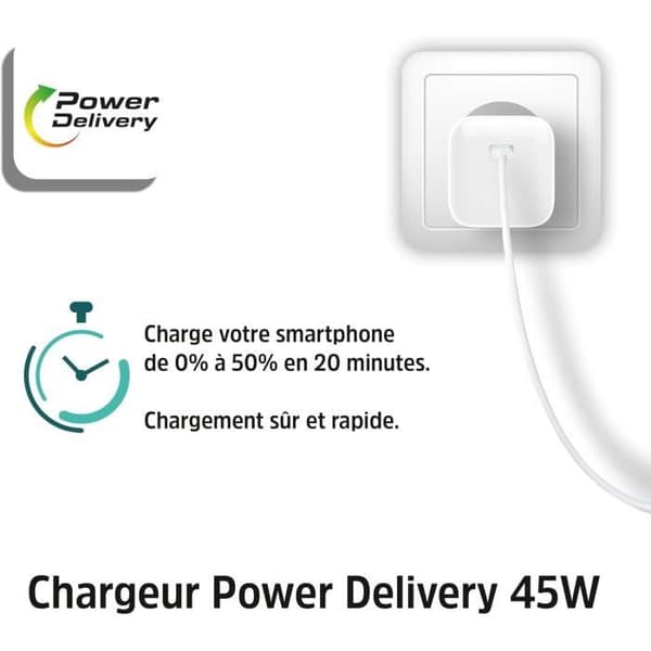 Snabbladdare 45W - ENERGIZER - USB-C - GaN-teknik - Power Delivery - Kompatibel med Samsung