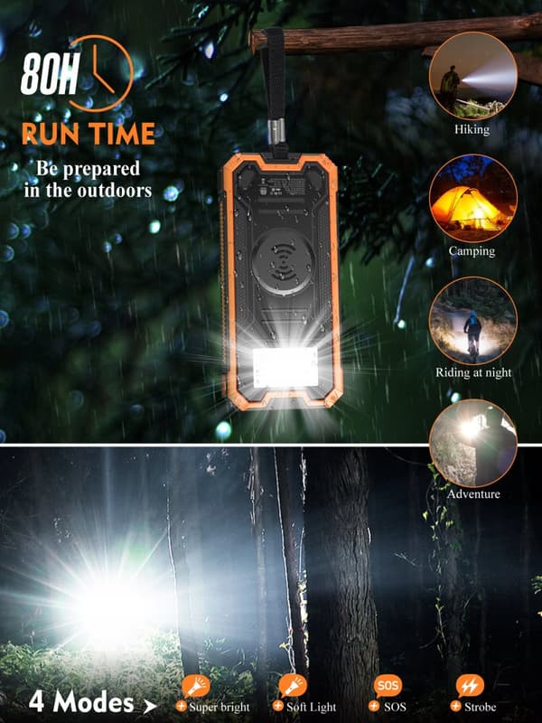 AURINKOVARAAVARA 4xUSB 20000mAh 20W INDUKTIOSUOJAUS IP65