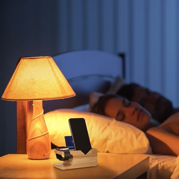 Relaxdays Laddstation, för smartphone och smartklocka, bambu, HxLxP: 6 x 14 x 6,5 cm, hållare, natur