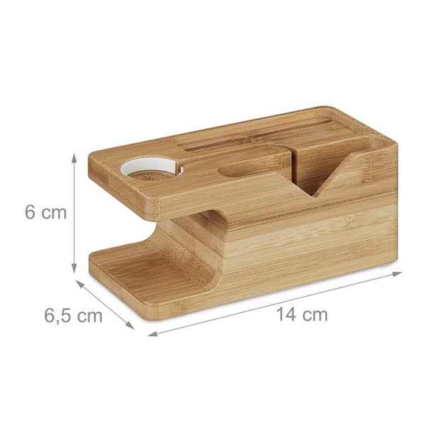 Relaxdays Laddstation, för smartphone och smartklocka, bambu, HxLxP: 6 x 14 x 6,5 cm, hållare, natur