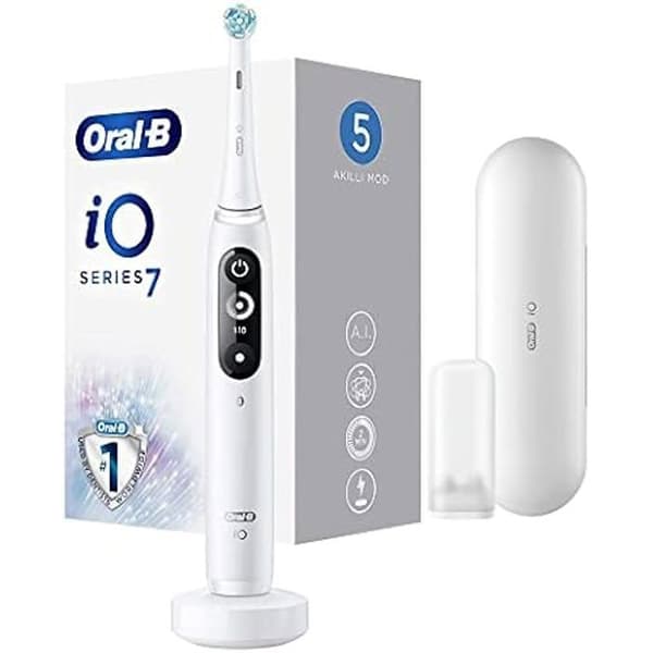 Elektrisk tandborste - ORAL-B - IO 7 - Vit Alabaster - Litiumjon - 3,7 V