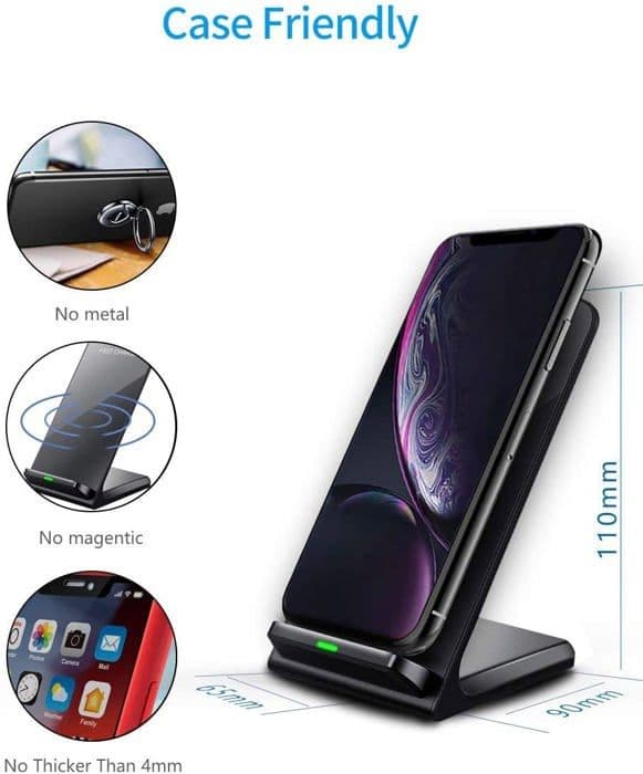 Tec-digi - 1 - Qi trådlös laddare för mobiltelefon, snabbladdare för iPhone Samsung Phone Qi Certified Black