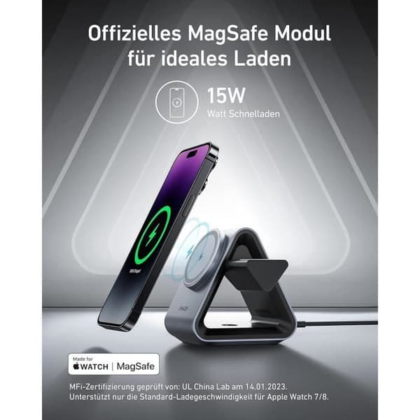 Laddare - Anker - 737 MagGo - 3-i-1 - Snabbladdning 15 W - MFi-certifierad