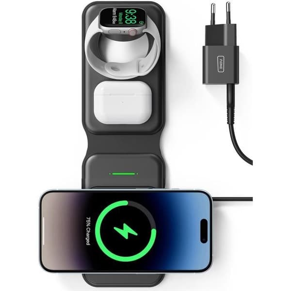 Trådlösladdare 3-i-1 - INIU - MagSafe - Kompatibel med iPhone, Apple Watch, AirPods - Svart