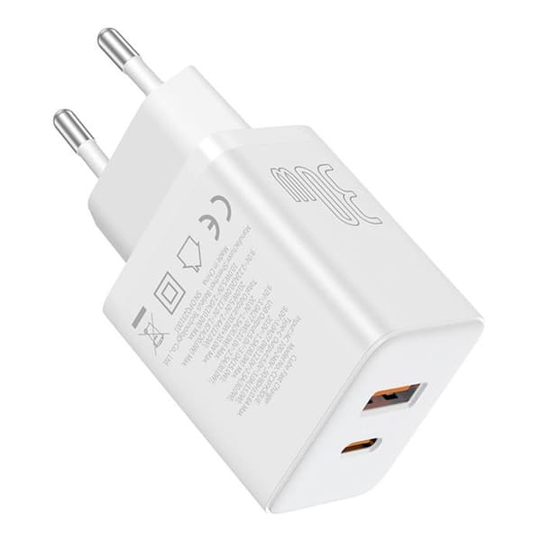 USB-laddare, Typ-C, Snabbladdning 30W - Baseus (P10111404213-00) - Vit Månljus