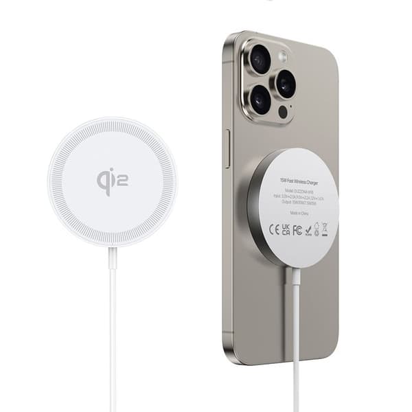 Trådlös laddare - Duzzona - W18 - Snabbladdning 15W - Qi2 - iPhone, Type-C - Vit