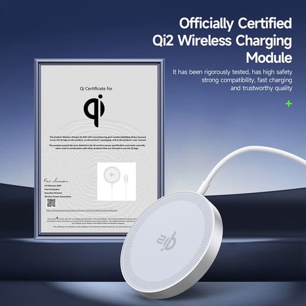 Trådlös laddare - Duzzona - W18 - Snabbladdning 15W - Qi2 - iPhone, Type-C - Vit