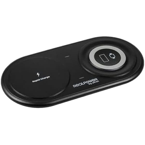 Trådlös Laddare - REALPOWER - ChargeAIR Duo - 15W - Kompatibel med iPhone och Samsung - 2 i 1