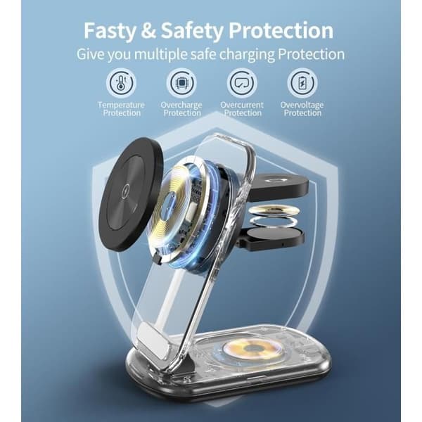 Trådlös laddare 3 i 1 - Mag-Safe - iPhone, iWatch, AirPods - Snabbladdning - Fällbar - Kompatibel med Apple