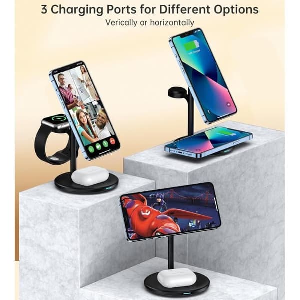 Trådlös laddare 3 i 1 - BHHB - USB C 18W - Kompatibel med iPhone, Apple Watch, AirPods - 15W snabb