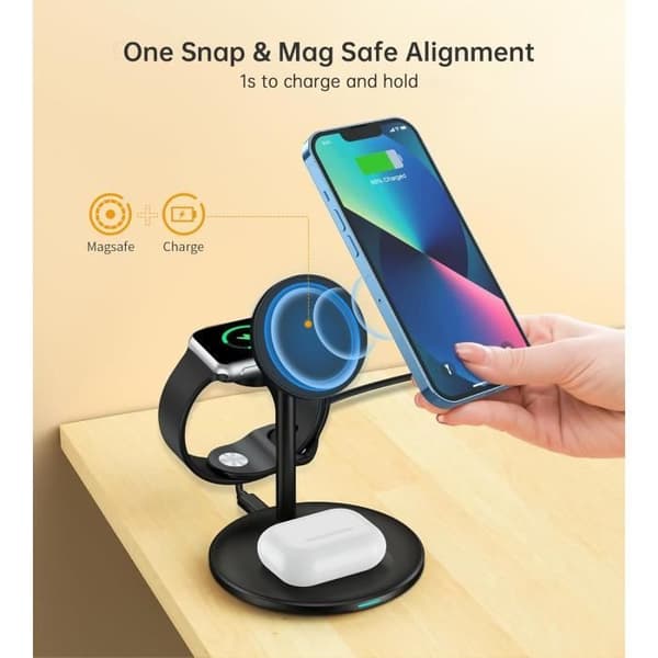 Trådlös laddare 3 i 1 - BHHB - USB C 18W - Kompatibel med iPhone, Apple Watch, AirPods - 15W snabb