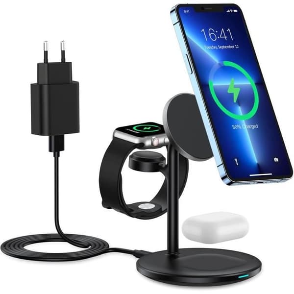 Trådlös laddare 3 i 1 - BHHB - USB C 18W - Kompatibel med iPhone, Apple Watch, AirPods - 15W snabb