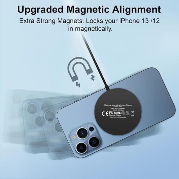 Mag Safe-laddare - BHHB - iPhone 1615141312XsXXr8 - Induktion - Aluminiumstöd - Svart