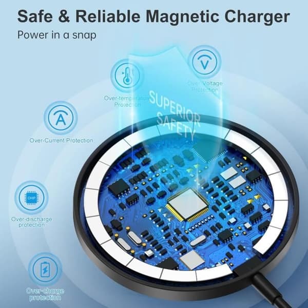 Mag Safe-laddare - BHHB - iPhone 1615141312XsXXr8 - Induktion - Aluminiumstöd - Svart