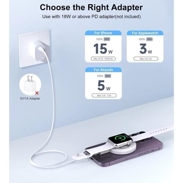 Trådlös laddare 3 i 1 - Apple - iPhone 14/13/12 - Snabbladdning - Kompatibel med AirPods - Inbyggd hållare