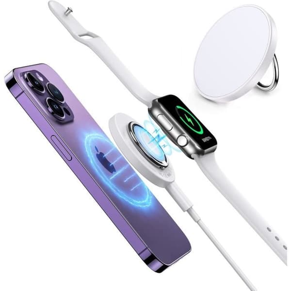 Trådlös laddare 3 i 1 - Apple - iPhone 14/13/12 - Snabbladdning - Kompatibel med AirPods - Inbyggd hållare