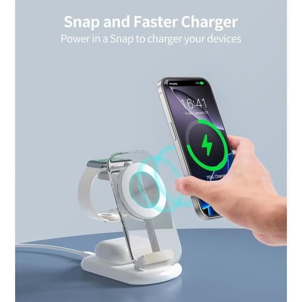 Trådlös laddare 3 i 1 - Apple - Mag-Safe - Snabbladdning - Fällbar - Taktile nattlampa