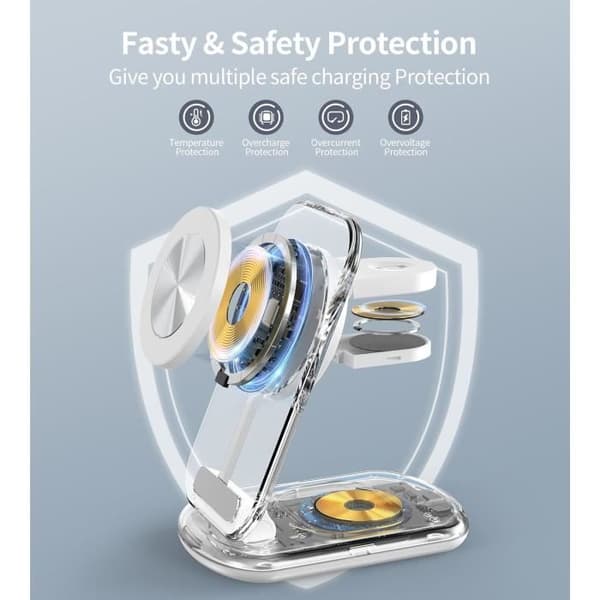 Trådlös laddare 3 i 1 - Apple - Mag-Safe - Snabbladdning - Fällbar - Taktile nattlampa